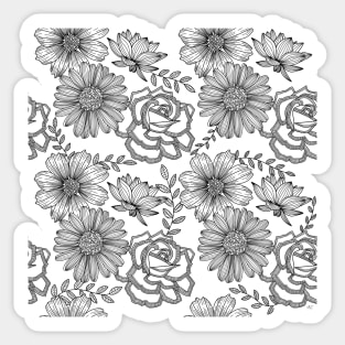 Flowers Line Art - Pastel Yellow & Gray Sticker